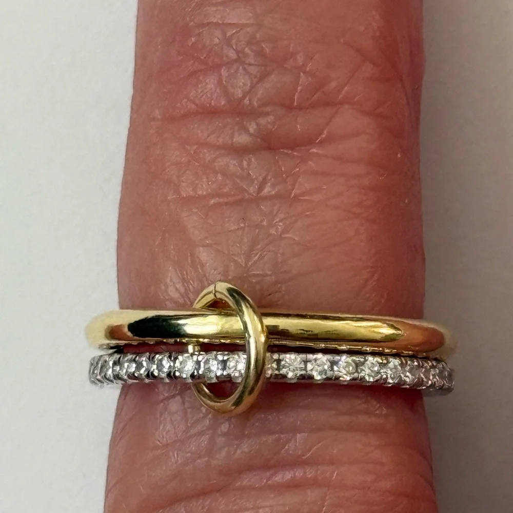 925 Silver band ring clear cz stones 18k yellow gold plated size 5